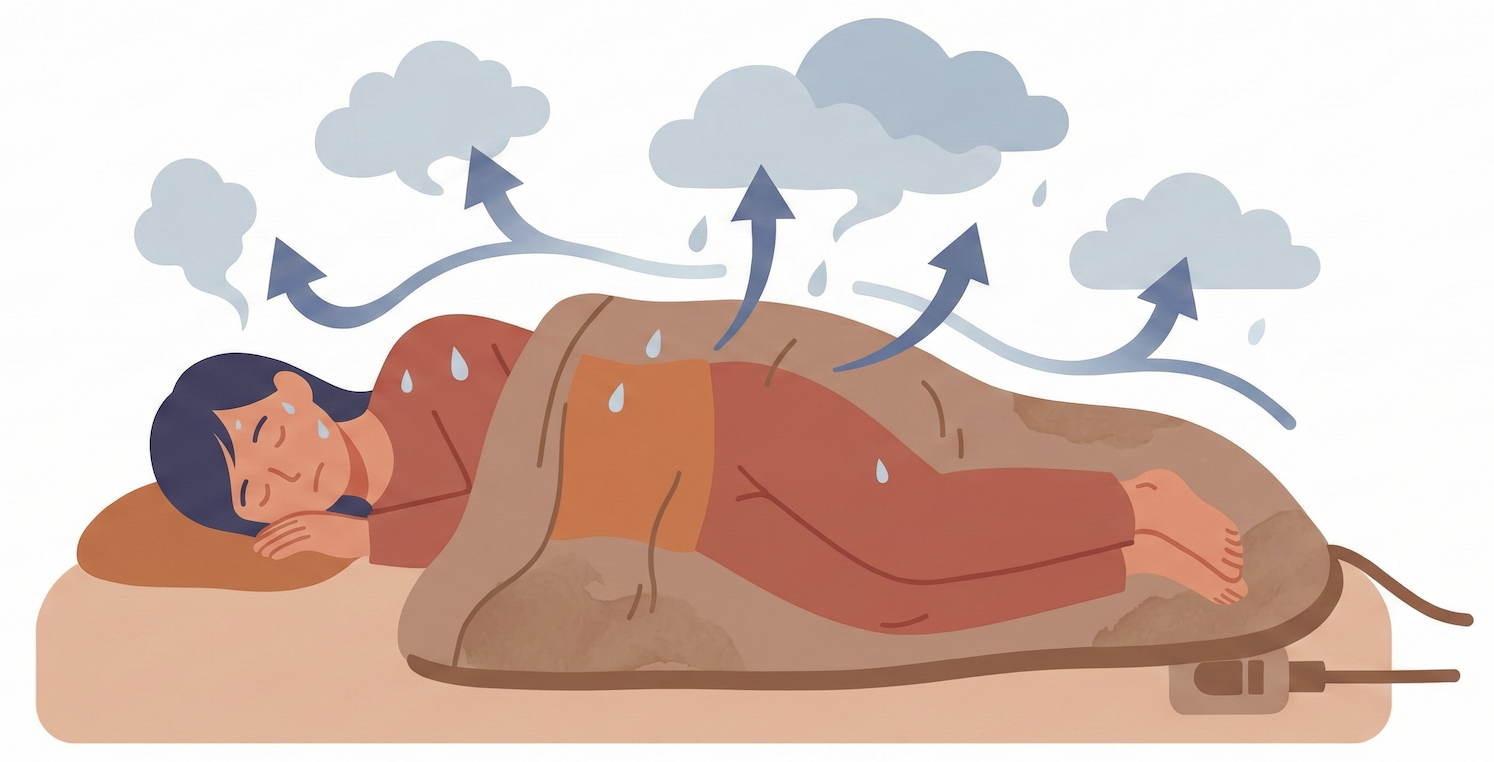 電気毛布による寝汗と冷えのメカニズム図解